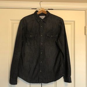 Western Black Jean Button-up Long Sleeve Shirt